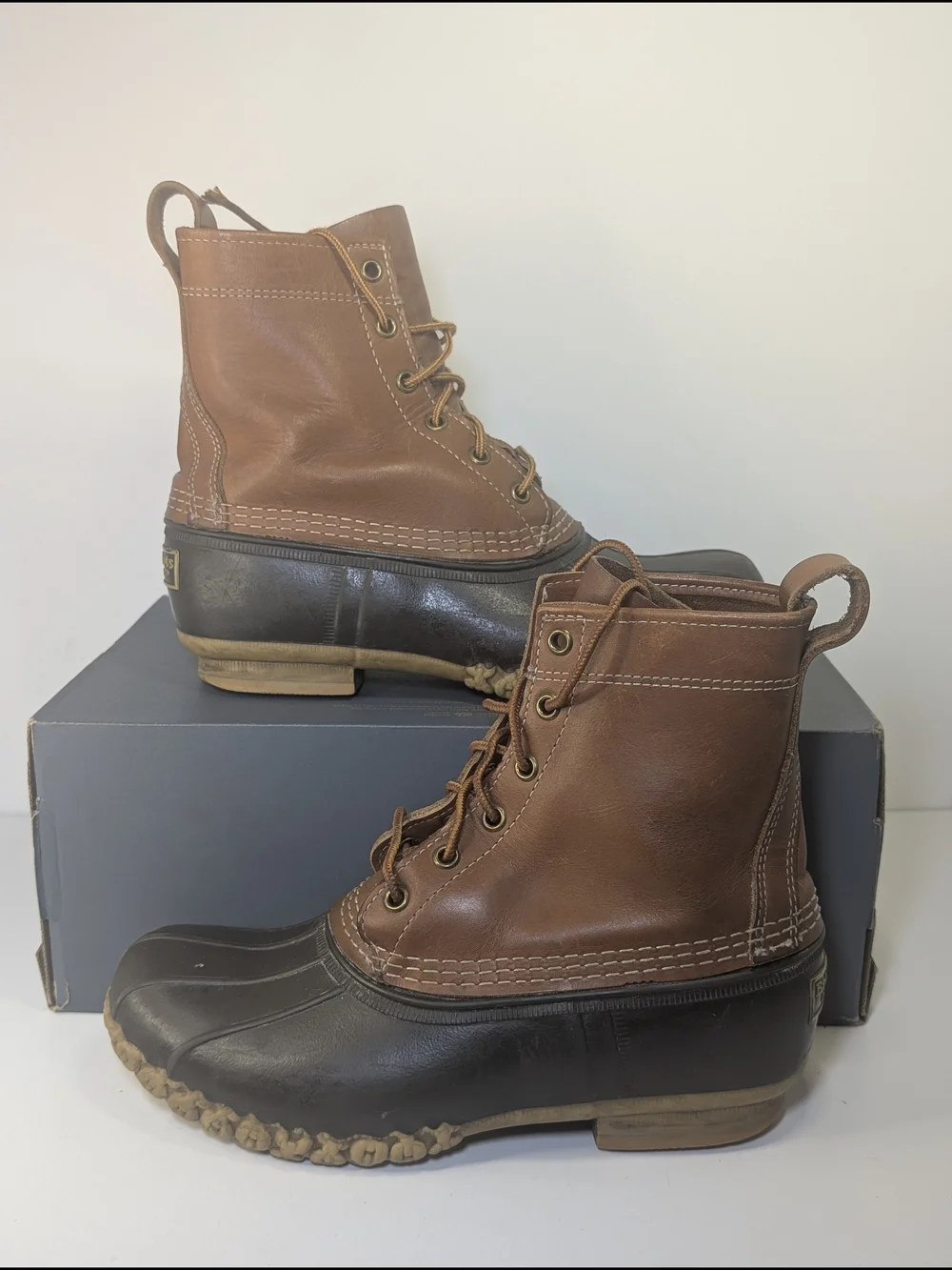 Men's Brown Leather & Black Rubber Duck Boots - Classic Waterproof Style